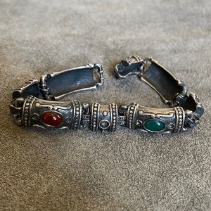 Mexican Sterling Gemstone Link Bracelet